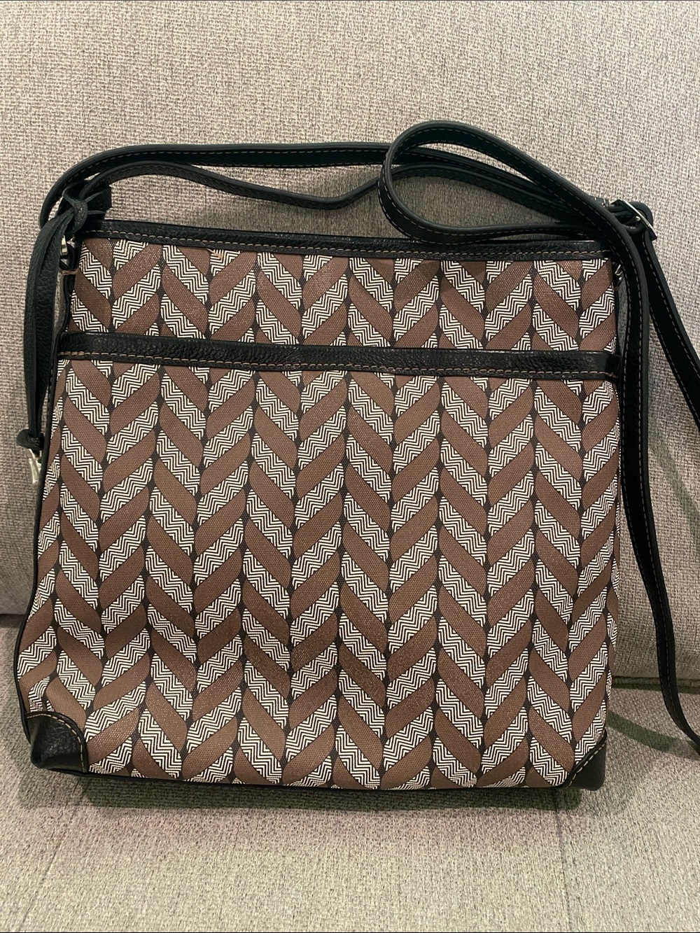 Brighton Interlok Journey Herringbone Brown Taupe Crossbody Purse & Key Fob - Picture 3 of 6